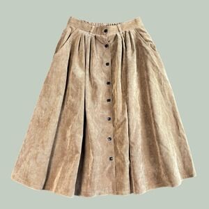Alice Ritter Skirt Size 8 Brown Corduroy Button Front Pleated Cottage Core Boho